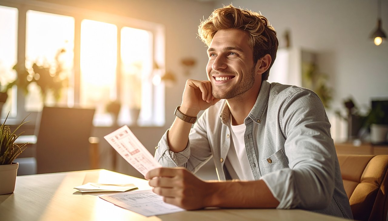 Person mit Lottoschein zwischen Freude und Sorge – Lottogewinn während Privatinsolvenz und mögliche Pfändung